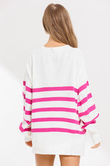 Fuchsia Striped Oversized Side Slit Sweater