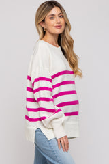 Fuchsia Striped Oversized Side Slit Maternity Sweater