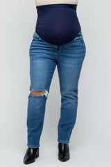 Blue Distressed Knee Skinny Maternity Plus Jeans