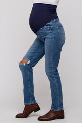 Blue Distressed Knee Skinny Maternity Jeans