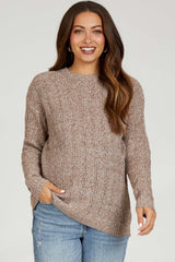 Brown Pattern Knit Maternity Sweater