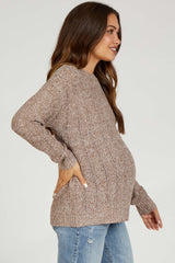 Brown Pattern Knit Maternity Sweater