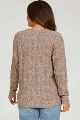 Brown Pattern Knit Maternity Sweater