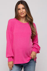 Fuchsia Ribbed Long Sleeve Maternity Top