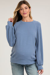 Blue Ribbed Long Sleeve Maternity Top