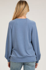 Blue Ribbed Long Sleeve Maternity Top