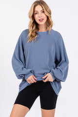 Blue Ribbed Long Sleeve Top