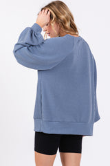 Blue Ribbed Long Sleeve Top