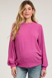 Magenta Ribbed Long Sleeve Maternity Top