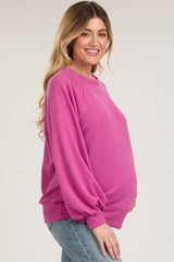 Magenta Ribbed Long Sleeve Maternity Top