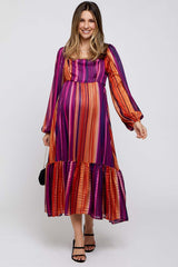 Plum Striped Maternity Midi Dress