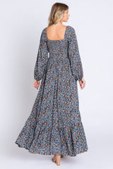 Navy Floral Long Sleeve Maxi Dress