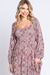 Mauve Floral Long Sleeve Maxi Dress