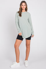 Mint Green Long Sleeve Curved Hem Top