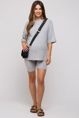 Heather Grey Ribbed Soft Short Sleeve Maternity Shorts Set