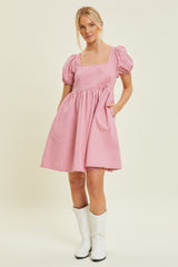 Mauve Puff Sleeve Back Tie Maternity Dress