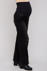 Black Slit Knee Flared Maternity Jeans