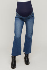 Navy Blue Raw Hem Crop Flare Maternity Jeans