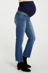 Blue Slightly Distressed Raw Hem Maternity Jeans