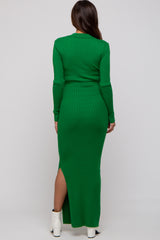 Green Rib Knit Collared Maternity Maxi Dress