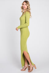 Lime Rib Knit Collared Maxi Dress