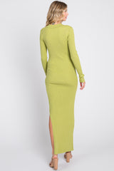 Lime Rib Knit Collared Maxi Dress