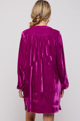 Magenta V-Neck Velvet Maternity Dress