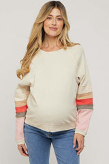 Beige Colorblock Pullover Terrycloth Maternity Sweater