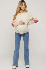 Beige Colorblock Pullover Terrycloth Maternity Sweater