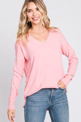 Pink Long Sleeve Side Slit Sweater