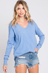 Light Blue Long Sleeve Side Slit Sweater