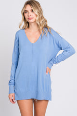 Light Blue Long Sleeve Side Slit Sweater