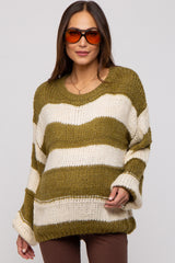 Olive Striped Knit Maternity Sweater