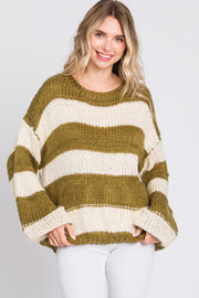 Olive Striped Knit Sweater