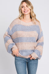 Light Blue Striped Knit Maternity Sweater