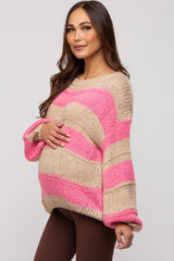 Pink Striped Knit Maternity Sweater