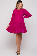 Magenta Velvet Tiered Long Sleeve Maternity Dress