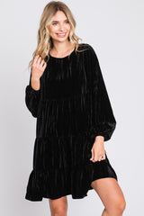 Black Velvet Tiered Long Sleeve Maternity Dress