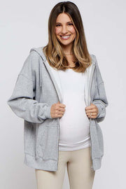 Heather Grey Hooded Maternity Jacket