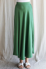 Green Solid Satin Circle Skirt