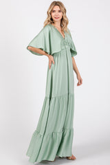 Mint V-Neck Flutter Sleeve Tiered Maxi Dress