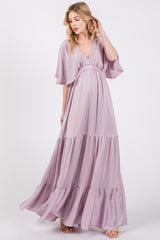 Lavender V-Neck Flutter Sleeve Tiered Maxi Dress