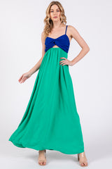 Green Color Block Front Cutout Sleeveless Maternity Midi Dress