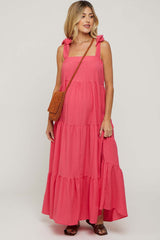 Magenta Sleeveless Tiered Maternity Maxi Dress