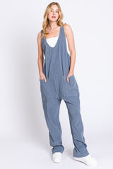 Blue Corduroy Wide Leg Maternity Overalls