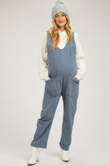 Blue Corduroy Wide Leg Maternity Overalls