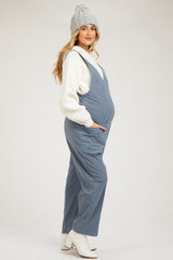 Blue Corduroy Wide Leg Maternity Overalls