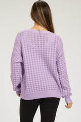 Lavender Open Knit Maternity Long Sleeve Top