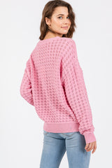 Pink Open Knit Long Sleeve Top