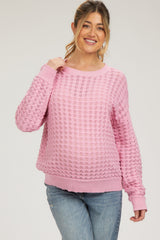 Pink Open Knit Maternity Long Sleeve Top